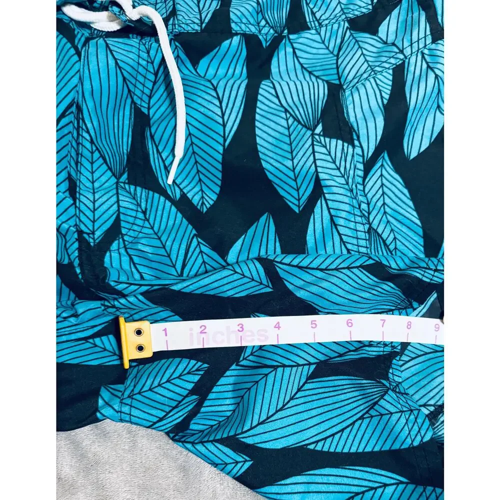 Trunks Surf & Swim Co.‎ Size 38 Men Swim Shorts Lined Blue Black Leaves Ocean